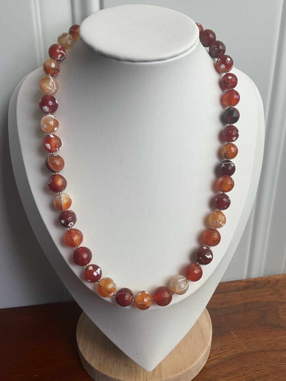 Faceted Beaded Necklace in Warm Red-Orange Tones